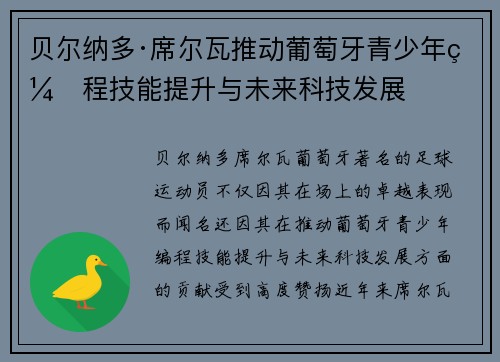 贝尔纳多·席尔瓦推动葡萄牙青少年编程技能提升与未来科技发展